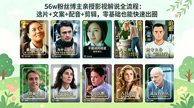 56万粉丝博主亲授影视解说全流程：选片+文案+配音+剪辑，零基础也能快速出圈