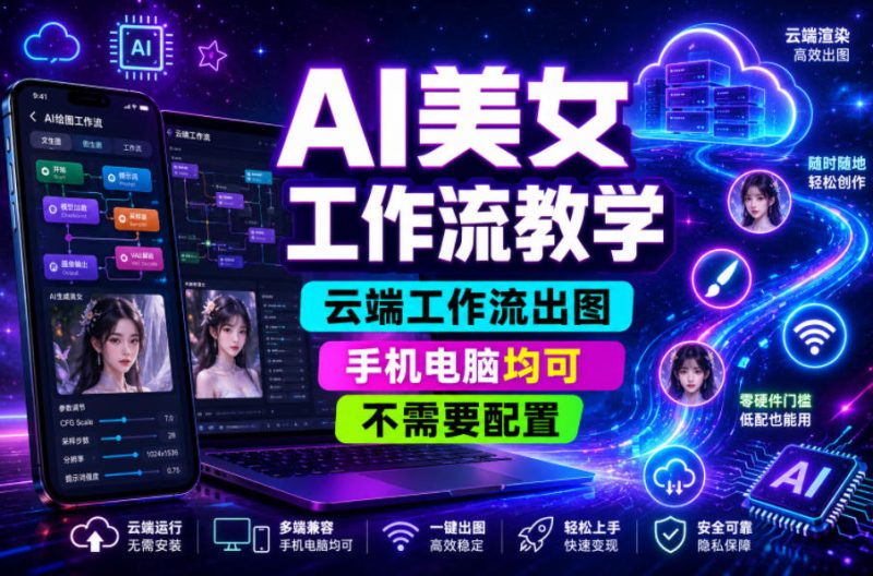 AI美女工作流教学，云端工作流出图，手机电脑均可，不需要配置，快速起号涨粉-主题测试