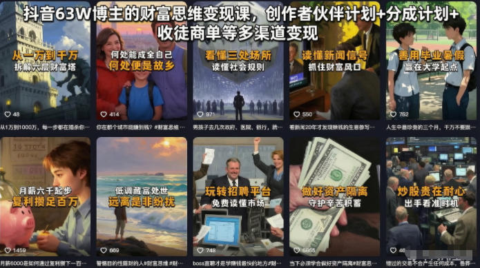 抖音63W博主的财富思维变现课，创作者伙伴计划+分成计划+收徒商单等多渠道变现-主题测试