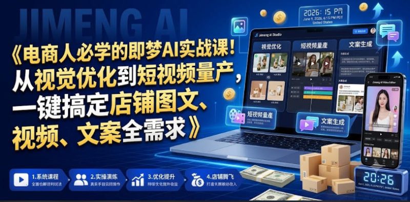 电商人必学的即梦AI实战课！从视觉优化到短视频量产，一键搞定店铺图文、视频、文案全需求-主题测试