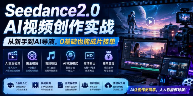 Seedance2.0 AI视频创作实战，从新手到AI导演，0基础也能成片接单变现-主题测试
