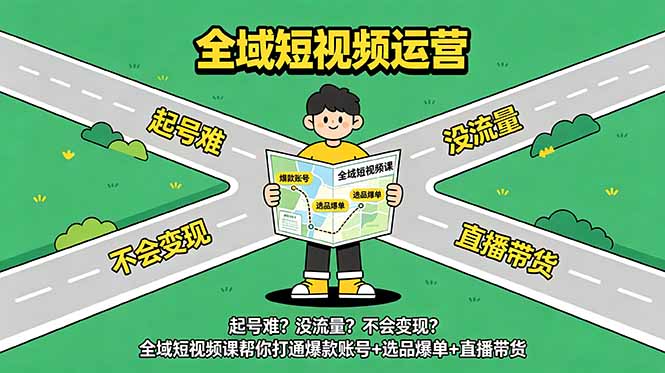 起号难？没流量？不会变现？全域短视频课帮你打通爆款账号+选品爆单+直播带货-主题测试