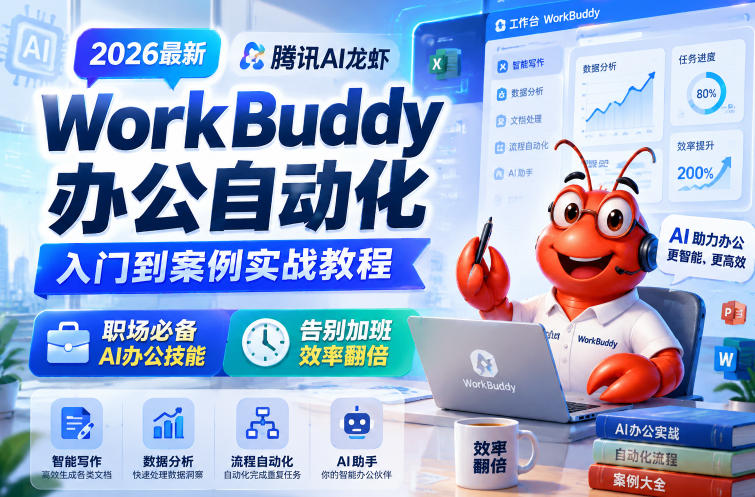 2026最新腾讯AI龙虾WorkBuddy办公自动化入门到案例实战教程，职场必备AI办公技能，告别加班，效率翻倍-主题测试