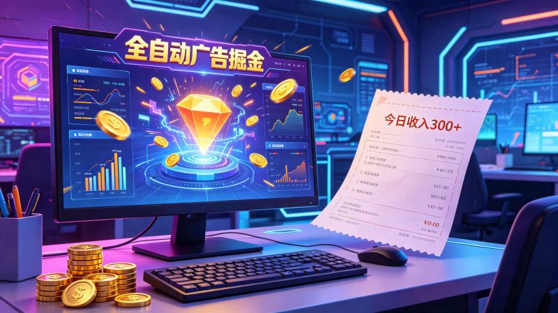 全自动广告掘金，日入300+。全程Ai自动化运行，解放双手，时间自由。收益稳定-主题测试