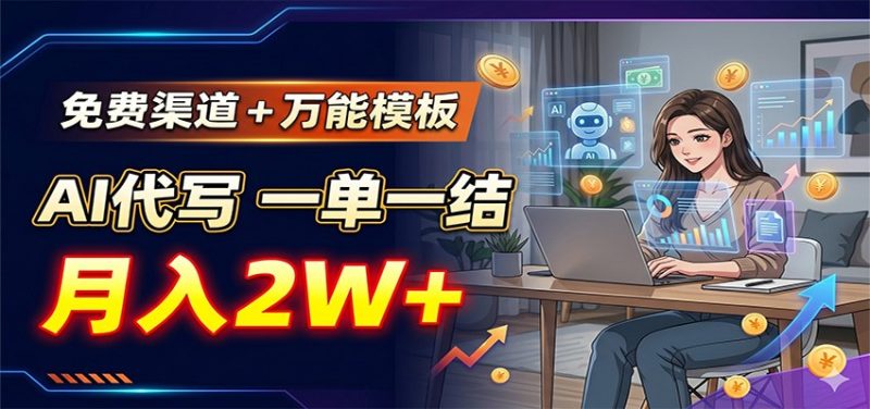 免费渠道+万能模板，AI代写一单一结，月入2W+-主题测试