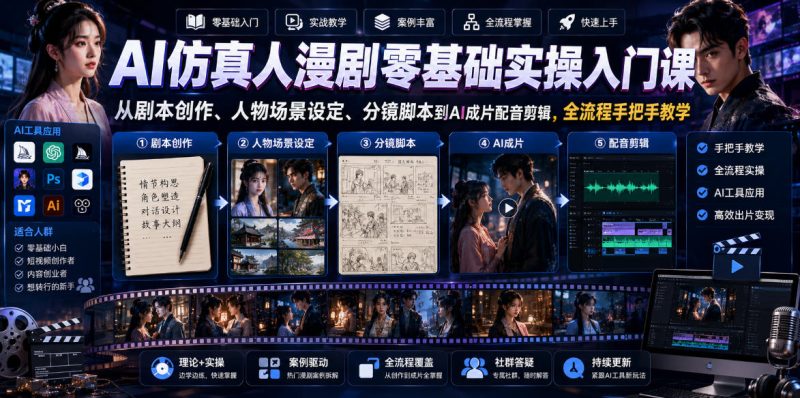 AI仿真人漫剧零基础实操入门课,从剧本创作、人物场景设定、分镜脚本到AI成片配音剪辑,全流程手把手教学-主题测试