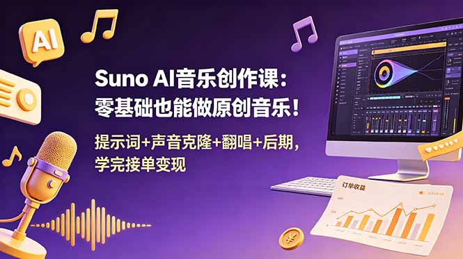 Suno AI音乐创作课：零基础也能做原创音乐！提示词+声音克隆+翻唱+后期，学完接单变现-主题测试