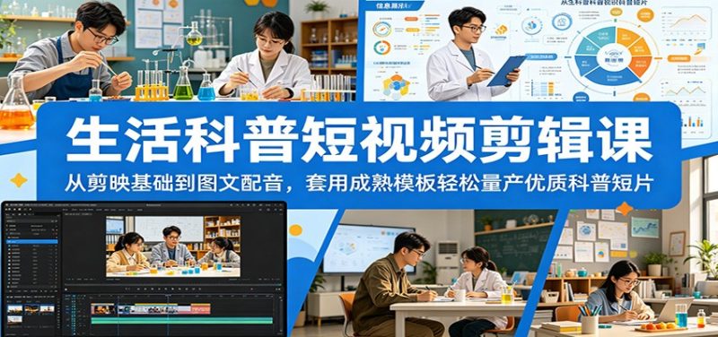 生活科普短视频剪辑课：从剪映基础到图文配音，套用成熟模板轻松量产优质科普短片-主题测试
