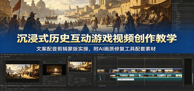 沉浸式历史互动游戏视频创作教学：文案配音剪辑蒙版实操，附AI画质修复工具配套素材-主题测试
