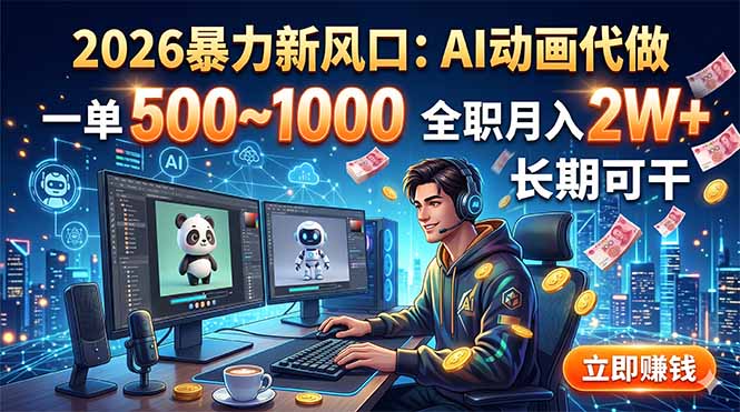 2026暴力新风口：AI动画代做，一单500~1000，全职月入2W+，长期可干-主题测试