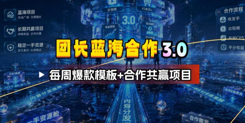 团长蓝海合作3.0，每周爆款模板+合作共赢项目-主题测试