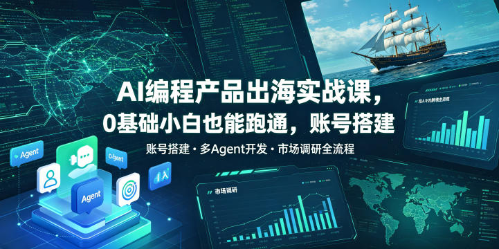 AI编程产品出海实战课，0基础小白也能跑通，账号搭建・多Agent开发・市场调研全流程，月入千刀跨境变现教程-主题测试