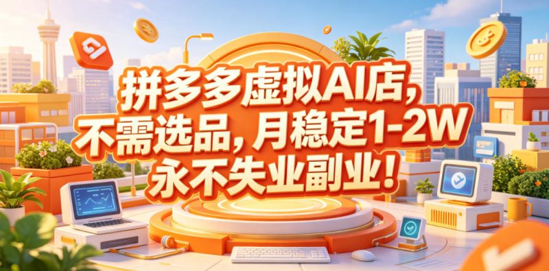 拼多多虚拟AI店，不需选品，月稳定1-2W，永不失业副业！【揭秘】-主题测试