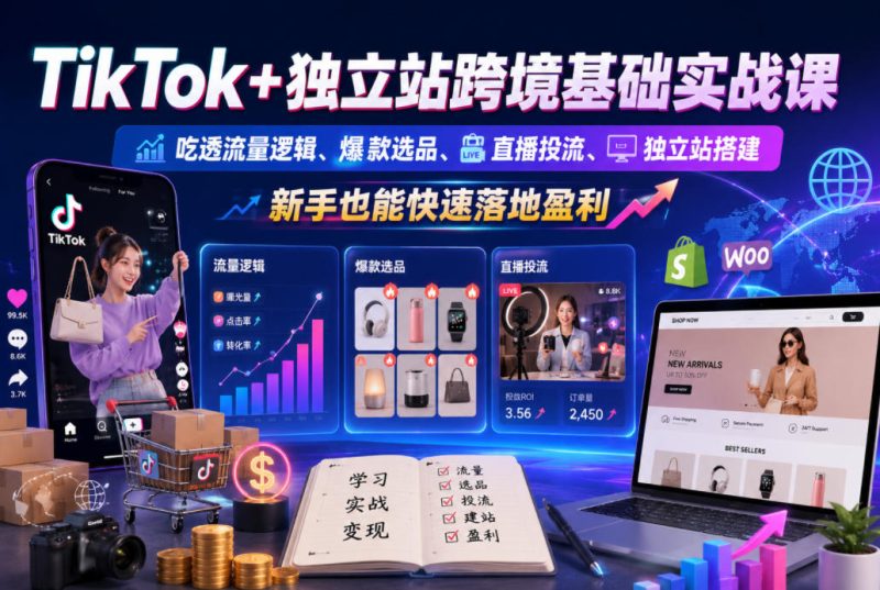TikTok+独立站跨境基础实战课,吃透流量逻辑、爆款选品、直播投流与独立站搭建,新手也能快速落地盈利-主题测试