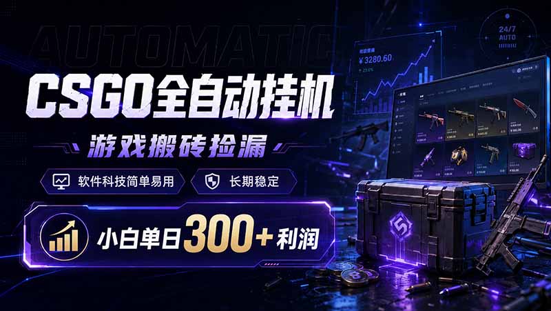 CSGO全自动挂机，游戏搬砖捡漏，软件科技简单易用，长期稳定，小白单日300+利润-主题测试