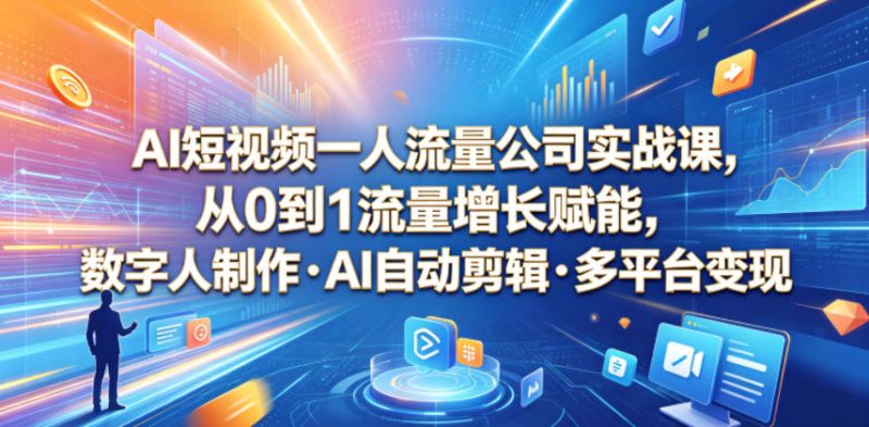 AI短视频一人流量公司实战课，从0到1流量增长赋能，数字人制作・AI自动剪辑・多平台变现，一人做流量生意全落地教程-主题测试