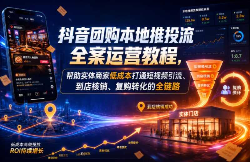 抖音团购本地推投流全案运营教程，帮助实体商家低成本打通短视频引流、到店核销、复购转化的全链路-主题测试