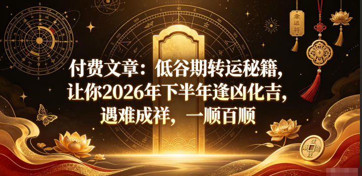 付费文章：低谷期转运秘籍，让你2026年下半年逢凶化吉，遇难成祥，一顺百顺-主题测试