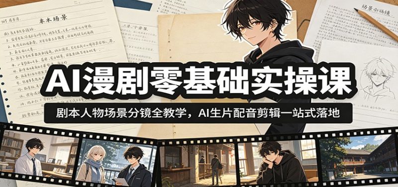 AI漫剧零基础实操课:剧本人物场景分镜全教学,AI生片配音剪辑一站式落地-主题测试