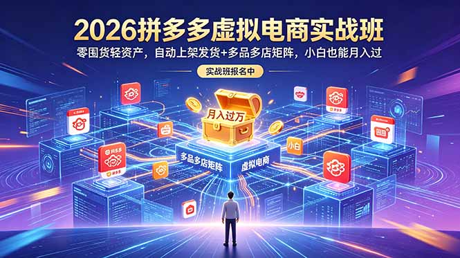 2026拼多多虚拟电商实战班：零囤货轻资产，自动上架发货+多品多店矩阵，小白也能月入过万-主题测试