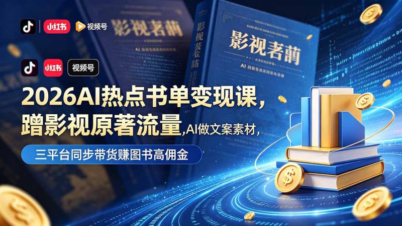 2026AI热点书单变现课，蹭影视原著流量，AI做文案素材，三平台同步带货赚图书高佣金-主题测试