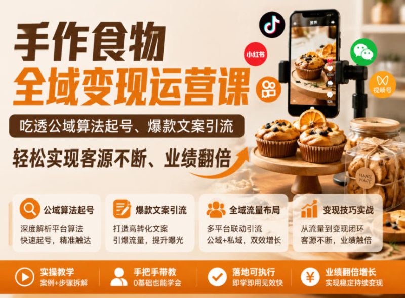 手作食物全域变现运营课,吃透公域算法起号、爆款文案引流,轻松实现客源不断、业绩翻倍-主题测试