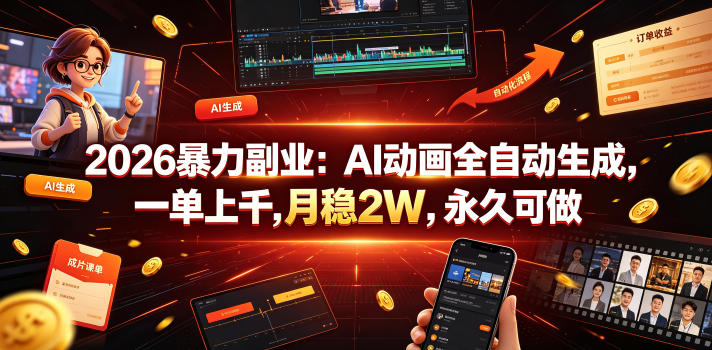 2026暴力副业：AI动画全自动生成，一单上千，月稳2W，永久可做【揭秘】-主题测试