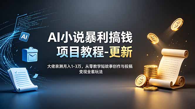 AI小说暴利搞钱项目教程-更新，大佬亲测月入1-3万，从零教学短故事创作与投稿变现全套玩法-主题测试