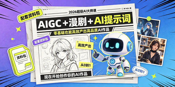 2026超级AI大师课，AIGC+漫剧+AI提示词+配套资料包，零基础也能高效产出高品质AI作品-主题测试