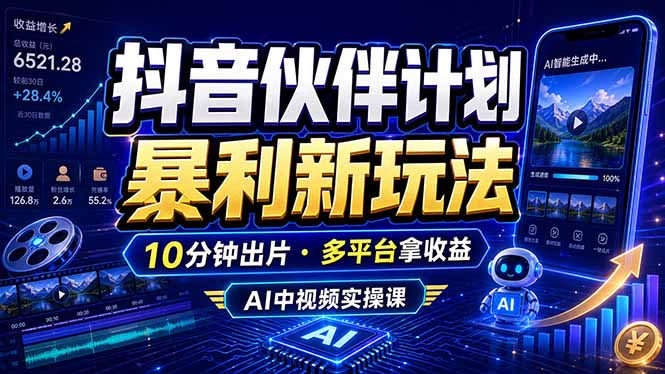 抖音伙伴计划最新玩法，无需配音剪辑，10分钟出一条原创视频，轻松日入三位数-主题测试