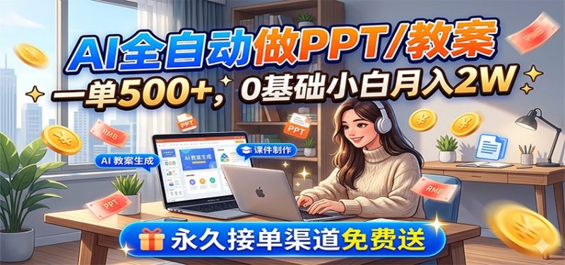 AI全自动做PPT/教案，一单500+，0基础小白月入2W，永久接单渠道免费送-主题测试