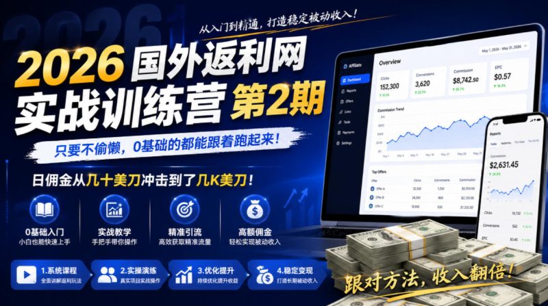 2026年国外返利网实战训练营第2期,只要不偷懒,0基础的都能跟着跑起来,日佣金从几十美刀冲击到了几K美刀-主题测试