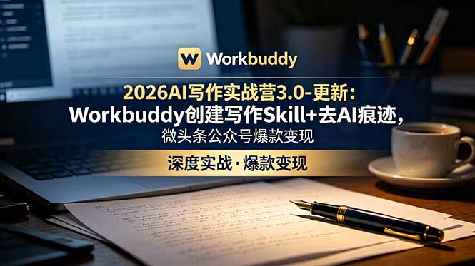 2026AI写作实战营3.0-更新：Workbuddy创建写作Skill+去AI痕迹，微头条公众号爆款变现-主题测试