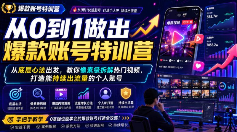 从0到1做出爆款账号特训营，从底层心法出发，教你像素级拆解热门视频，打造能持续出流量的个人账号-主题测试
