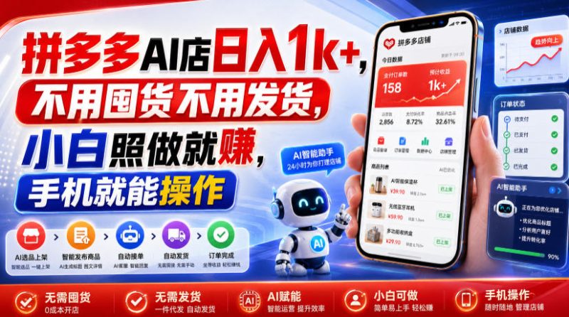 拼多多AI店日入1k+,不用囤货不用发货,小白照做就賺,手机就能操作【揭秘】-主题测试