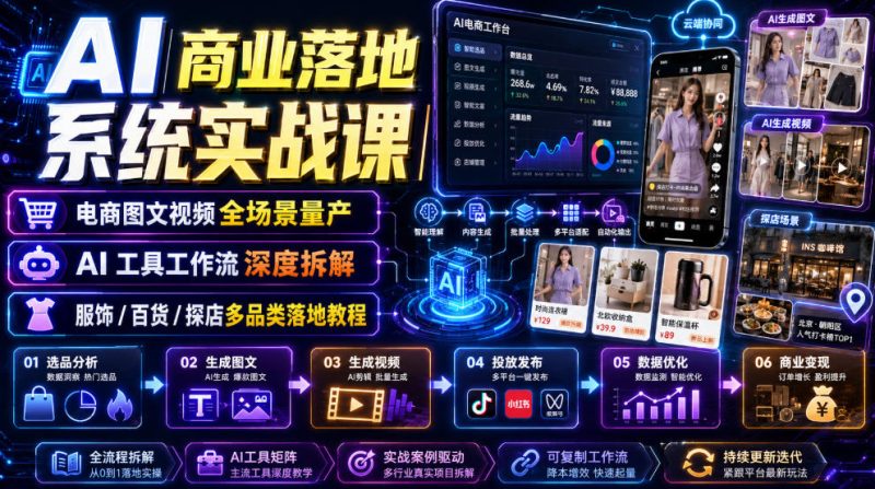 AI商业落地系统实战课|电商图文视频全场景量产・AI工具工作流深度拆解・服饰/百货/探店多品类落地教程-主题测试
