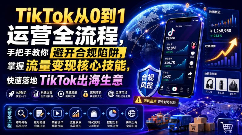 TikTok从0到1运营全流程，手把手教你避开合规陷阱，掌握流量变现核心技能，快速落地TikTok出海生意(更新7月)-主题测试
