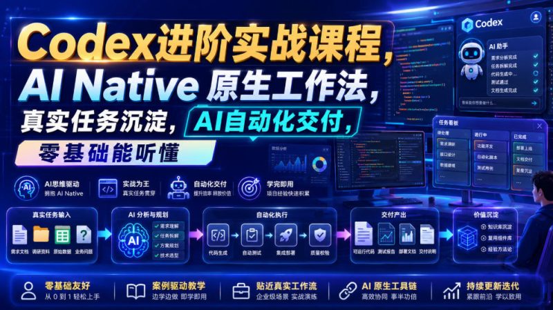 Codex进阶实战课｜AI Native原生工作法，22节真实任务落地，从配置到AI自动化交付全链路教程-主题测试