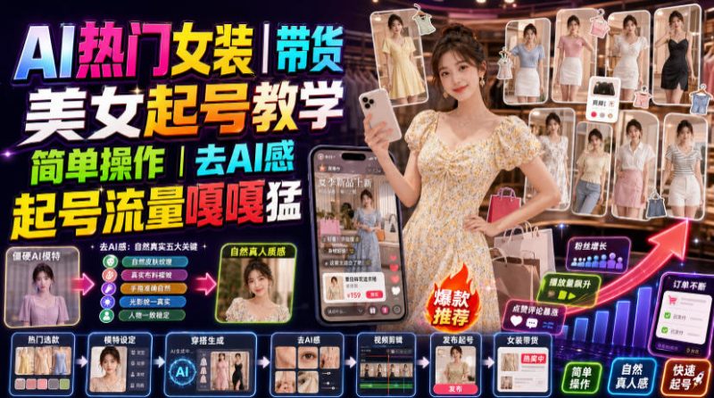 AI热门女装带货丨美女起号教学，简单操作，去AI感，起号流量嘎嘎猛-主题测试