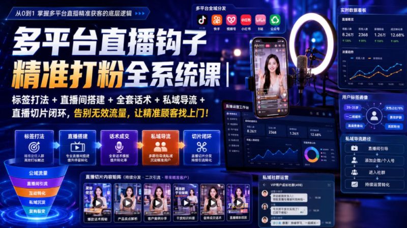 多平台直播钩子精准打粉全系统课｜标签打法+直播间搭建+全套话术+私域导流+直播切片闭环，告别无效流量，让精准顾客找上门！-主题测试