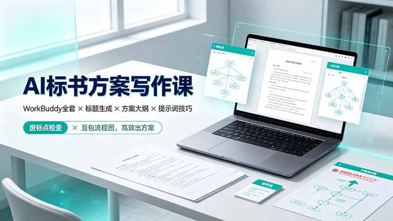 AI标书方案写作课：WorkBuddy全套×标题生成×方案大纲×提示词技巧×废标点检查×豆包流程图，高效出方案-主题测试