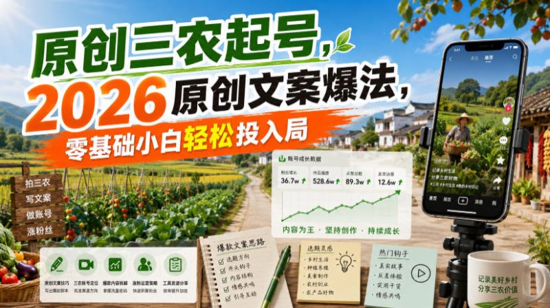 原创三农起号，2026原创文案爆法，零基础小白轻松投入局-主题测试