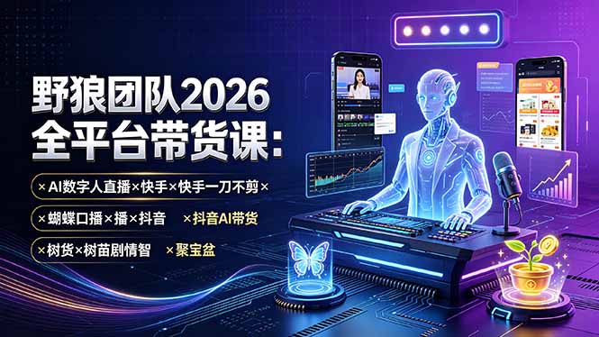 野狼团队2026全平台带货课-7月：AI数字人直播×快手一刀不剪×蝴蝶口播×抖音AI带货×树苗剧情智剪×聚宝盆-主题测试