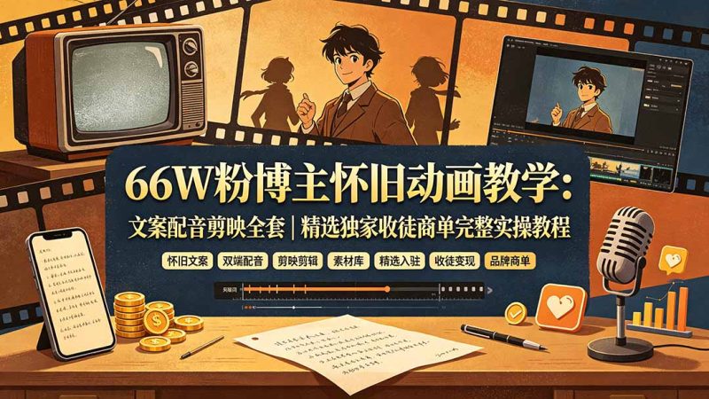 66W粉博主怀旧动画教学:文案配音剪映全套|精选独家收徒商单完整实操教程-主题测试