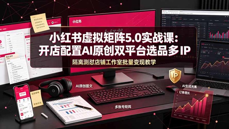 小红书虚拟矩阵5.0实战课：开店配置｜AI原创｜双平台选品｜多IP隔离｜测怼店铺工作室批量变现实操教学-主题测试