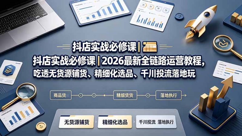 抖店实战必修课｜2026最新全链路运营教程，吃透无货源铺货、精细化选品、千川投流落地玩法-主题测试