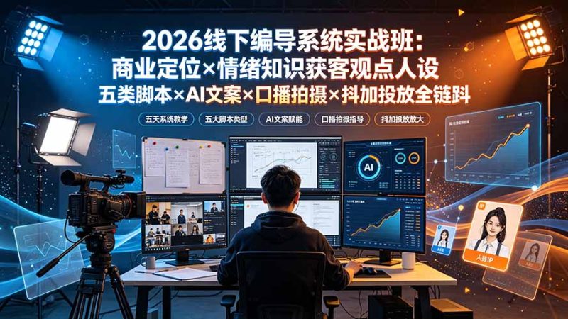 2026线下编导系统实战班:商业定位×情绪知识获客观点人设五类脚本×AI文案×口播拍摄×抖加投放全链路-主题测试
