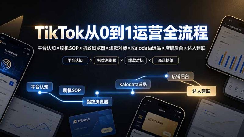 TikTok从0到1运营全流程：平台认知×刷机SOP×指纹浏览器×爆款对标×Kalodata选品×店铺后台×达人建联-主题测试