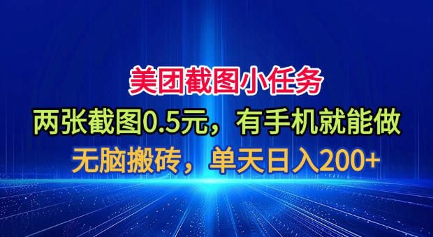 美团截图小任务，两张截图0.5元，有手机就能做，单天日入200+【揭秘】-主题测试