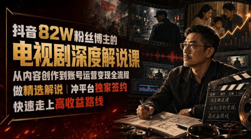 抖音82W粉丝博主的电视剧深度解说课,从内容创作到账号运营变现全流程,做精选解说,冲平台独家签约,快速走上高收益路线-主题测试